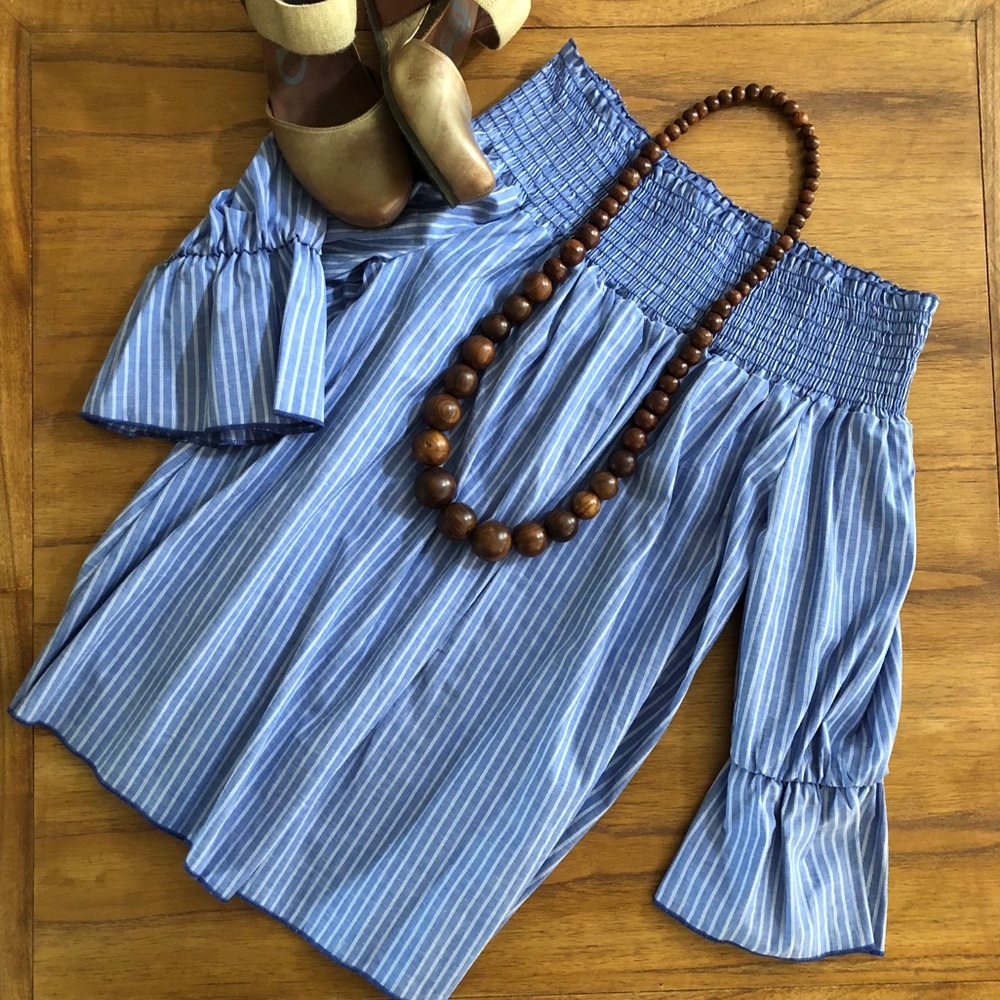 NWT Blue & White Stripe Off Shoulder Blouse